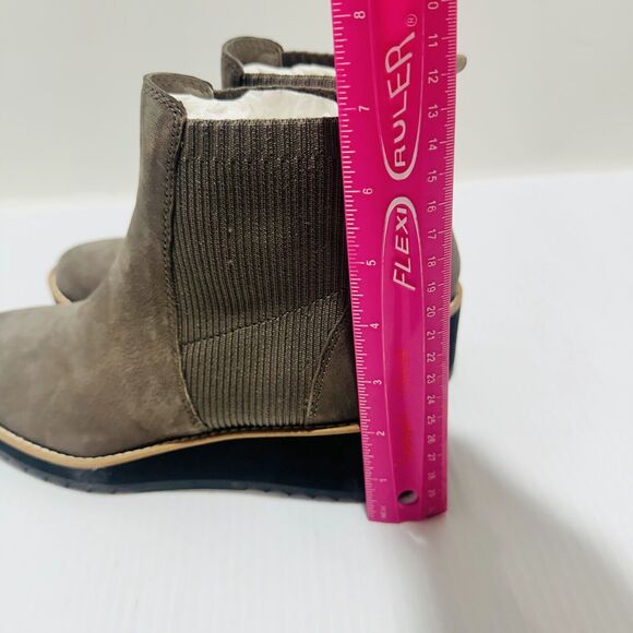 Eileen Fisher Lilou Women's US 6.5 Chelsea Bootie Rye Taupe Nubuck Wedge Heel - Picture 11 of 14